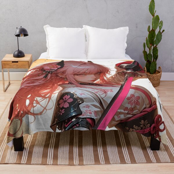 Item preview, Cyber Sakura Samurai Girl | Pink Katana Anime Warrior Fantasy Art Print designed and sold by Dyan4.