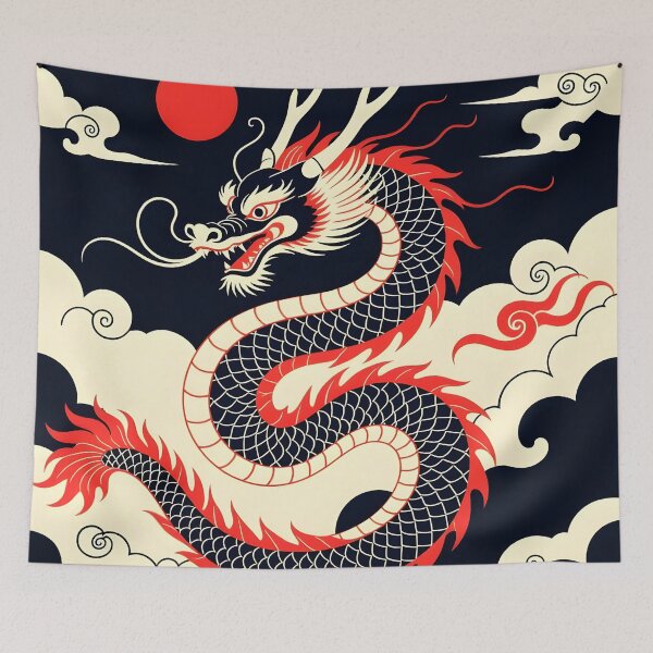 Item preview, Simple style Japanese dragon with cloud background. designed and sold by Protonauta.