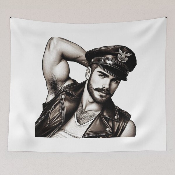Item preview, Diseño gráfico vintage en blanco y negro de Tom of Finland, de cuero, para el orgullo gay de los años 50. designed and sold by ItsAKinkThing.
