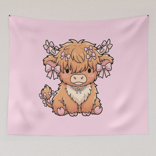 Item preview, Pink Coquette Highland Cow with Bows - Kawaii Bowcore Cute Cow designed and sold by ICANTWithoutCOFFEE.