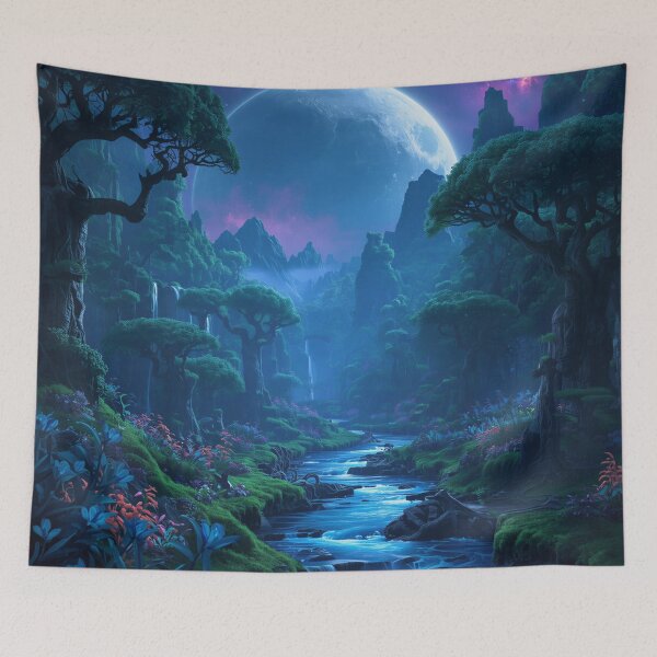 Item preview, Moonfall Bioluminescent Sanctuary Alien Landscape designed and sold by Luminous Wilds.