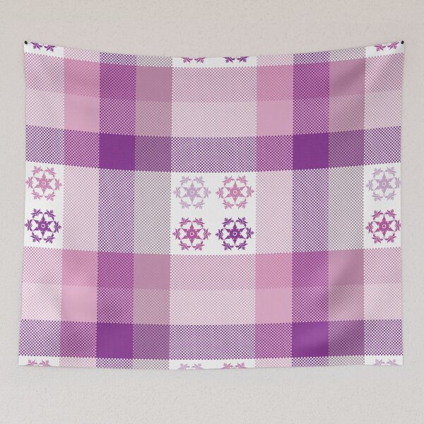 Item preview, Elegant floral pattern on purple plaid designed and sold by PowerAntShop.