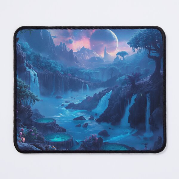 Item preview, Sapphire Waterfall Alien Fantasy Planet Landscape designed and sold by Luminous Wilds.