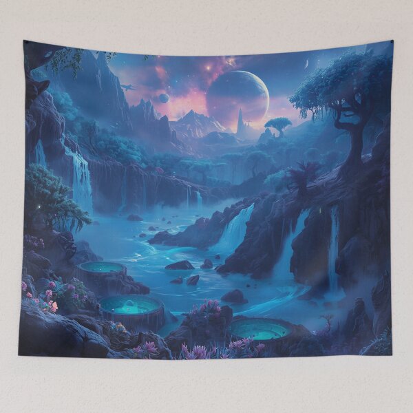 Item preview, Sapphire Waterfall Alien Fantasy Planet Landscape designed and sold by Luminous Wilds.