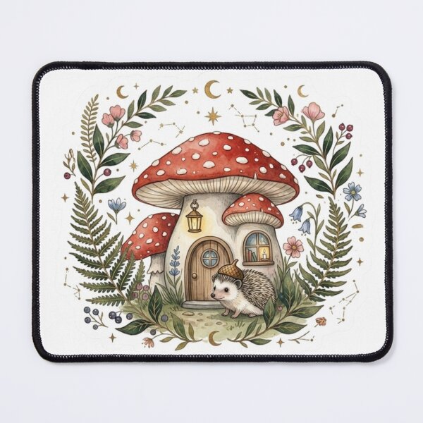 Item preview, Cute Hedgehog Mushroom House Cottagecore Aesthetic designed and sold by DreamyBrushArt.