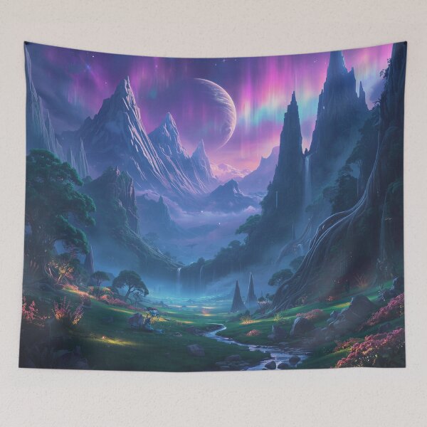 Item preview, Living Aurora Mountain Alien Fantasy Landscape designed and sold by Luminous Wilds.