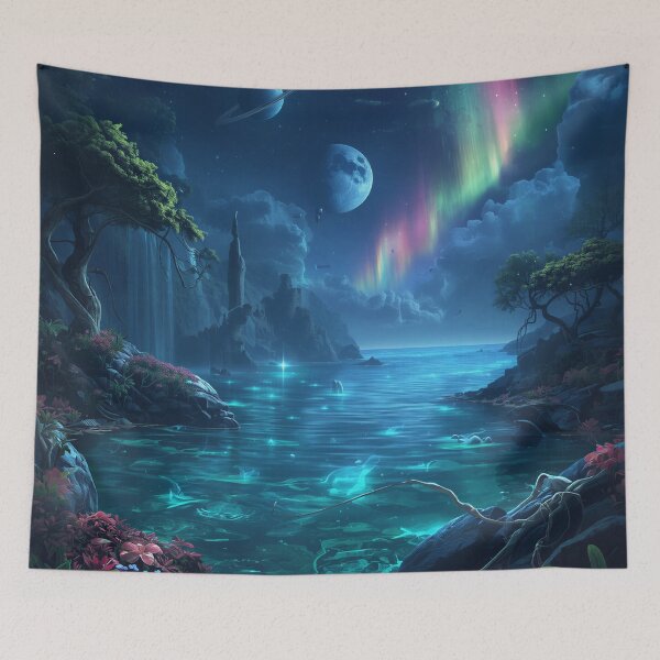 Item preview, Deep Ocean Moon Alien Forest Landscape designed and sold by Luminous Wilds.