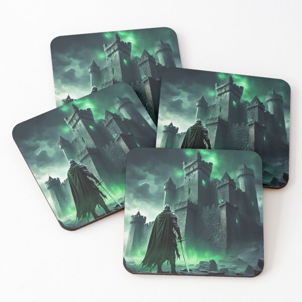 Item preview, Dark Fantasy Knight Approaching Haunted Green Castle designed and sold by Uniquely Yours.