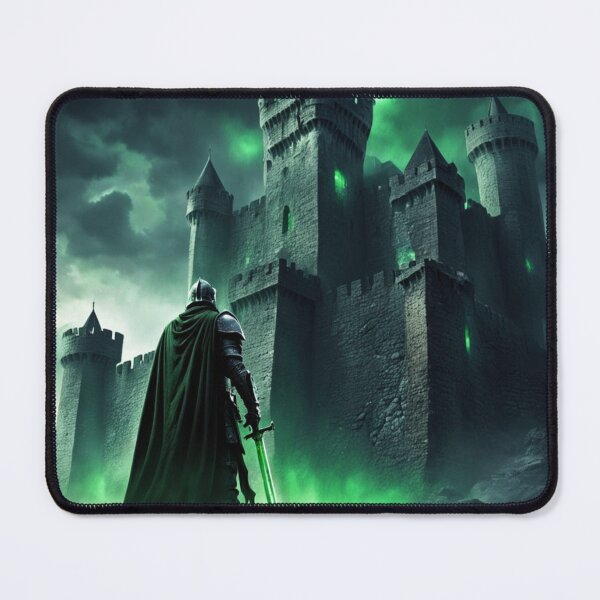 Item preview, Dark Fantasy Knight Approaching Haunted Green Castle designed and sold by Uniquely Yours.