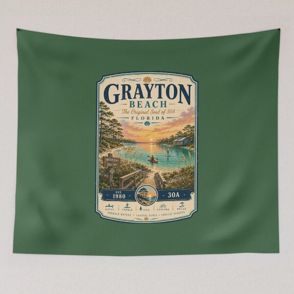 Item preview, Grayton Beach Florida | The Original Soul of 30A | Vintage Coastal Travel Poster designed and sold by piketo.