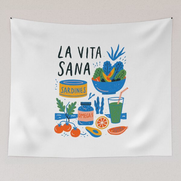 Item preview, La Vita Sana – Colorful Healthy Lifestyle Illustration | Mediterranean Diet Kitchen Art designed and sold by Ramona-Gliga.