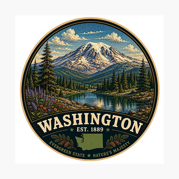 Item preview, Washington Retro State Badge – Vintage Travel Graphic designed and sold by Mac Sketches.