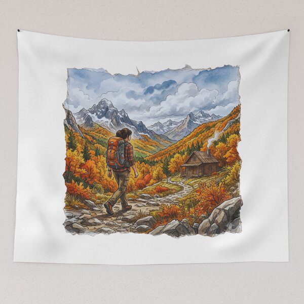 Item preview, Autumn Mountain Hike Torn Paper Landscape designed and sold by GabeMountainArt.