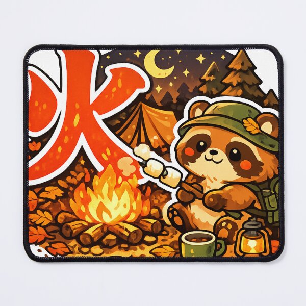 Item preview, Fire Kanji Tanuki Campfire Marshmallow Sticker | Cute Japanese Camping Kawaii Design designed and sold by kawaii animal store (in Japan).