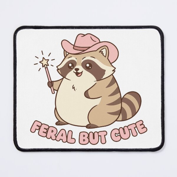 Item preview, "Feral But Cute" Funny Raccoon Graphic - Pink Cowboy Hat Kawaii Trash Panda - Chaotic Aesthetic Art designed and sold by BestChoiceService.