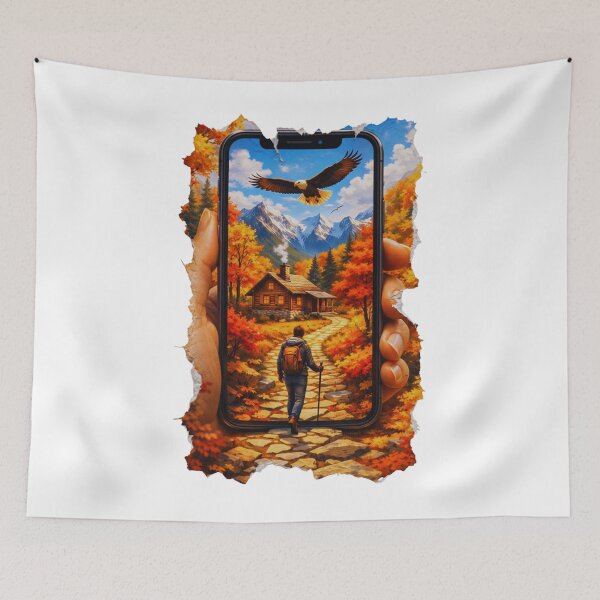 Item preview, Autumn Hiking Scene through Smartphone Screen with Torn Edge Effect designed and sold by GabeMountainArt.