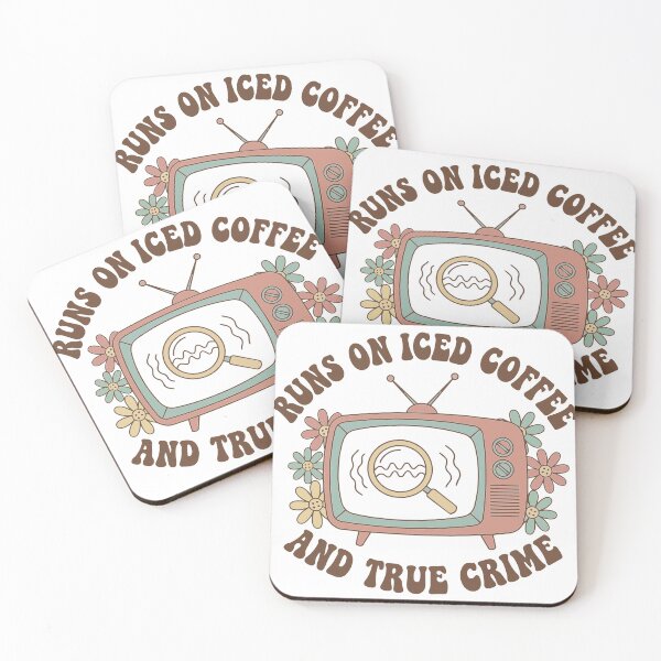 Item preview, "Runs On Iced Coffee And True Crime" Retro TV Graphic - Groovy Podcast Fan Art - Armchair Detective designed and sold by BestChoiceService.
