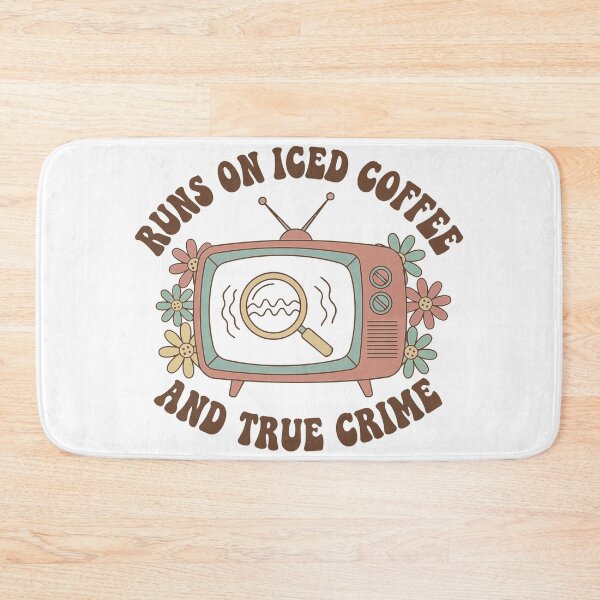 Item preview, "Runs On Iced Coffee And True Crime" Retro TV Graphic - Groovy Podcast Fan Art - Armchair Detective designed and sold by BestChoiceService.