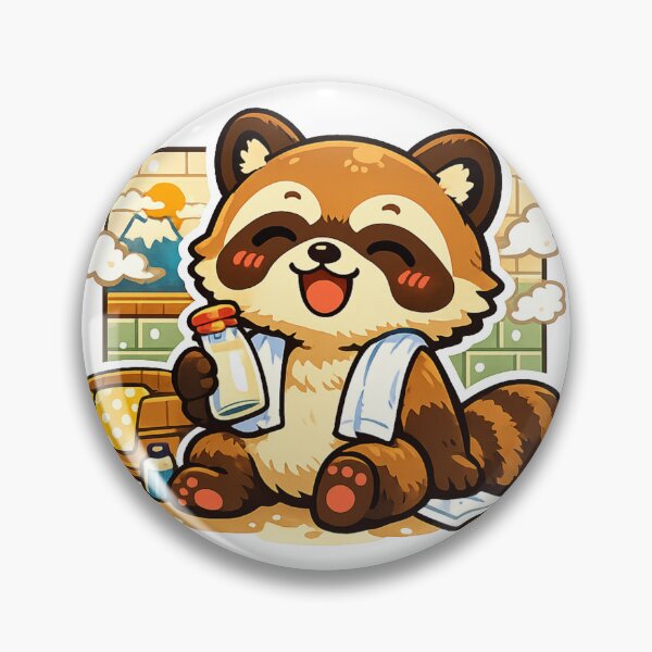 Item preview, Kawaii Tanuki After Sento Bath Sticker | Cute Japanese Bathhouse Raccoon Dog | Showa Retro Japan Art designed and sold by kawaii animal store (in Japan).