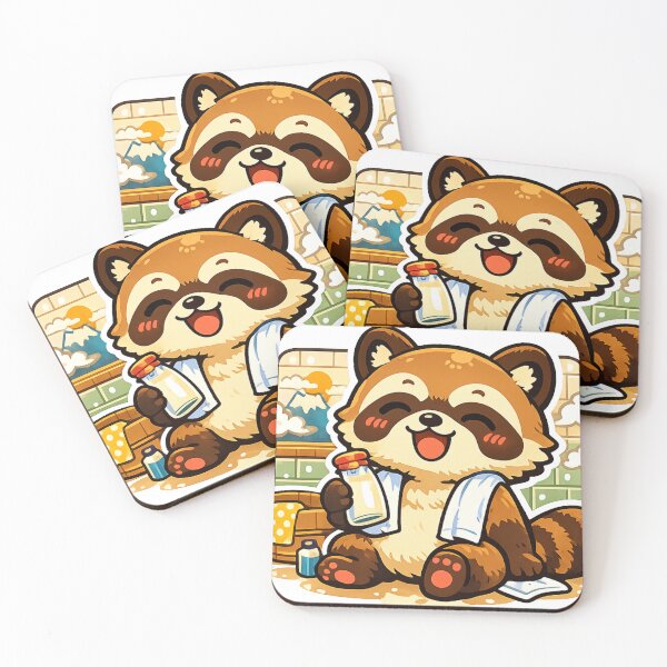 Item preview, Kawaii Tanuki After Sento Bath Sticker | Cute Japanese Bathhouse Raccoon Dog | Showa Retro Japan Art designed and sold by kawaii animal store (in Japan).