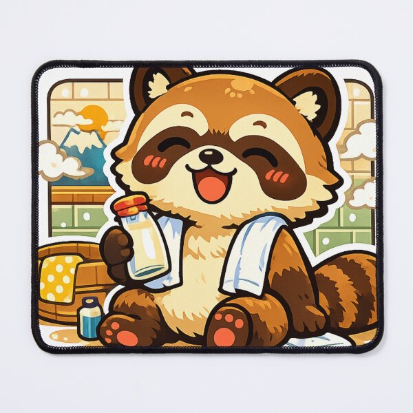 Item preview, Kawaii Tanuki After Sento Bath Sticker | Cute Japanese Bathhouse Raccoon Dog | Showa Retro Japan Art designed and sold by kawaii animal store (in Japan).