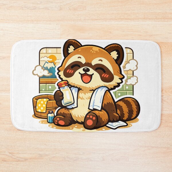 Item preview, Kawaii Tanuki After Sento Bath Sticker | Cute Japanese Bathhouse Raccoon Dog | Showa Retro Japan Art designed and sold by kawaii animal store (in Japan).