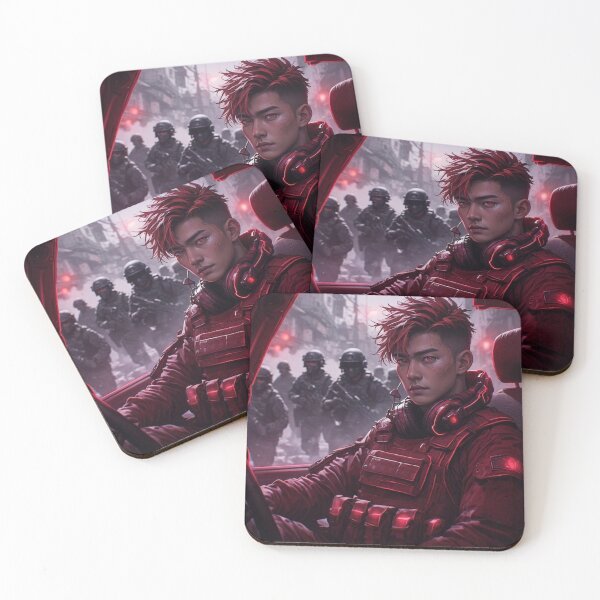 Item preview, Cyberpunk Tactical Warrior in Neon Red designed and sold by JMAVILA ART.
