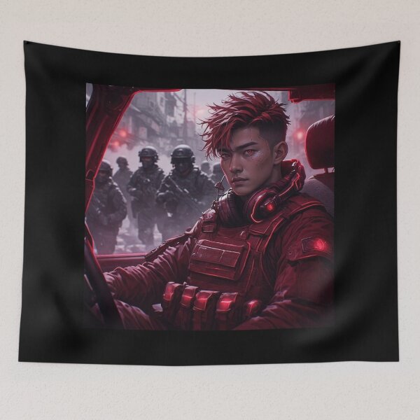 Item preview, Cyberpunk Tactical Warrior in Neon Red designed and sold by JMAVILA ART.