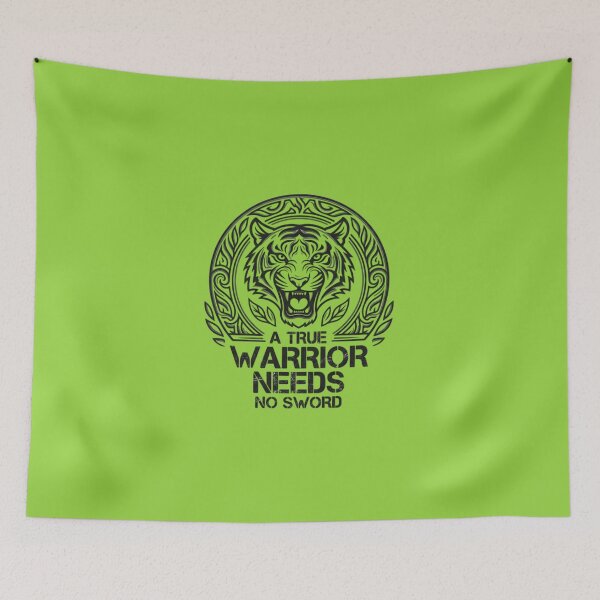 Item preview, A True Warrior Needs No Sword - Tribal Tiger Motivational Sticker designed and sold by Amituniqart.