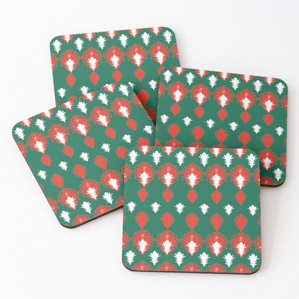 Item preview, Seamless Red and Green Floral Damask Pattern with White Leaf Motifs designed and sold by ChaReePat.