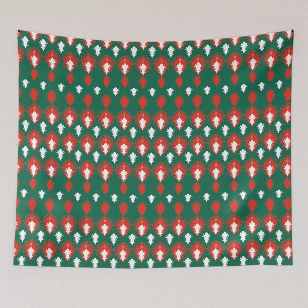 Item preview, Seamless Red and Green Floral Damask Pattern with White Leaf Motifs designed and sold by ChaReePat.