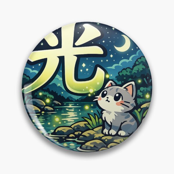 Item preview, Kawaii Firefly Cat with Kanji "Light" | Japanese Summer Night Anime Sticker designed and sold by kawaii animal store (in Japan).