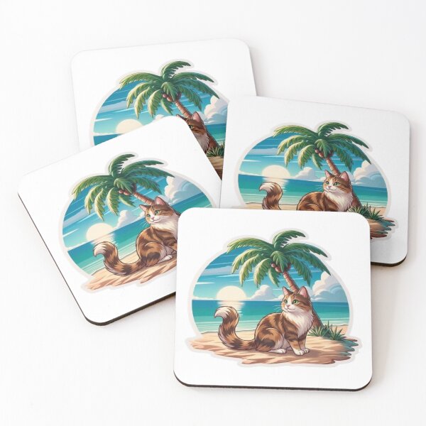 Item preview, Tropical Beach Cat Sunset Illustration | Cute Summer Kitty Design designed and sold by PixelStyle Studio.