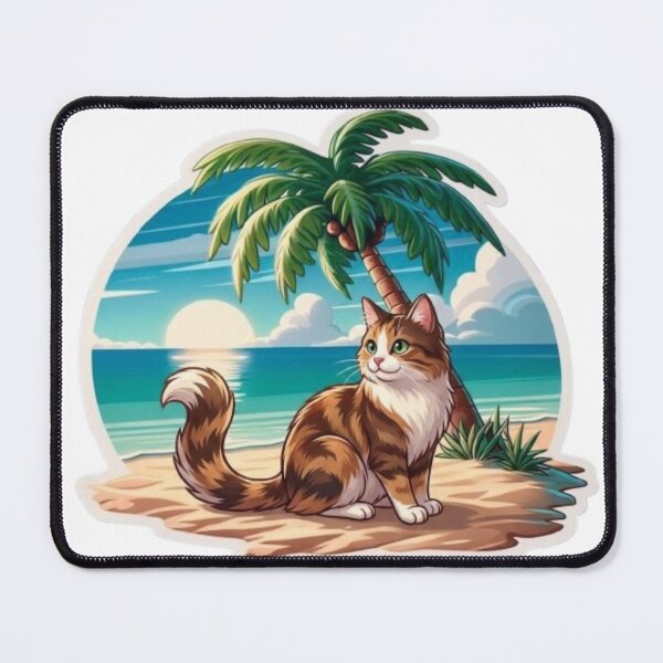 Item preview, Tropical Beach Cat Sunset Illustration | Cute Summer Kitty Design designed and sold by PixelStyle Studio.