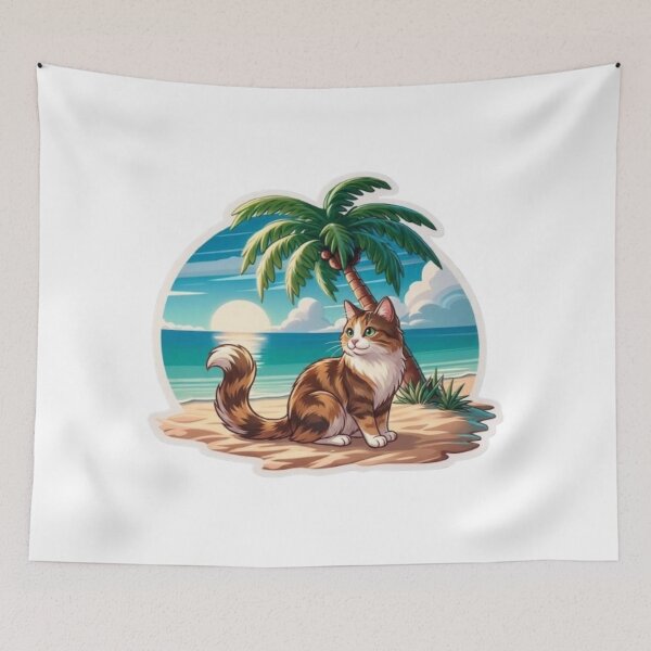 Item preview, Tropical Beach Cat Sunset Illustration | Cute Summer Kitty Design designed and sold by PixelStyle Studio.