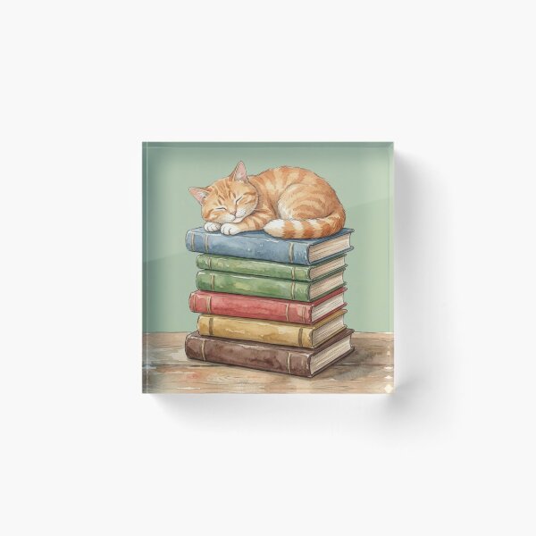 Item preview, Cat Mom Book Lover Gift for Birthdays & Mother's Day | Sleepy Orange Tabby Cat Napping on Book Stack Watercolor Design designed and sold by Covent Vaughn.
