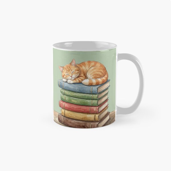 Item preview, Cat Mom Book Lover Gift for Birthdays & Mother's Day | Sleepy Orange Tabby Cat Napping on Book Stack Watercolor Design designed and sold by Covent Vaughn.