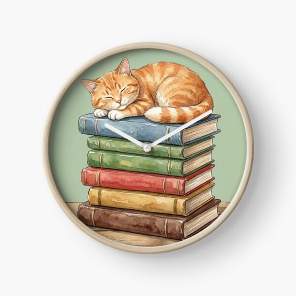 Item preview, Cat Mom Book Lover Gift for Birthdays & Mother's Day | Sleepy Orange Tabby Cat Napping on Book Stack Watercolor Design designed and sold by Covent Vaughn.
