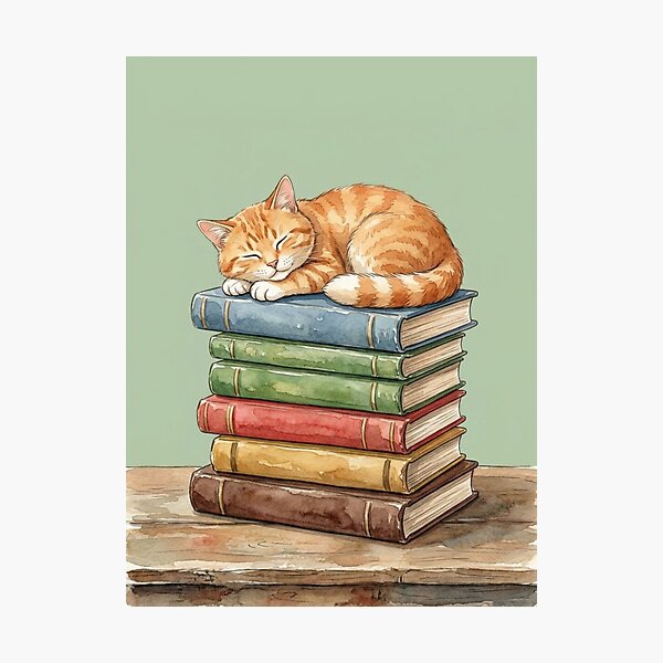 Item preview, Cat Mom Book Lover Gift for Birthdays & Mother's Day | Sleepy Orange Tabby Cat Napping on Book Stack Watercolor Design designed and sold by Covent Vaughn.
