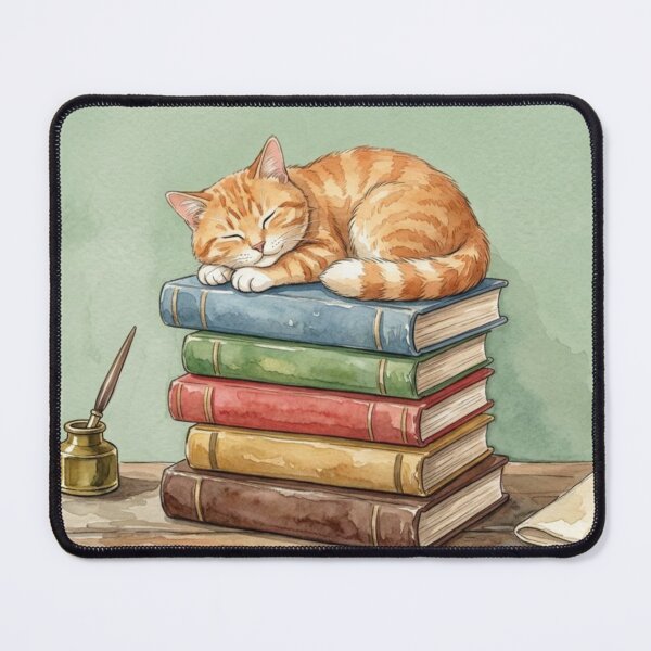 Item preview, Cat Mom Book Lover Gift for Birthdays & Mother's Day | Sleepy Orange Tabby Cat Napping on Book Stack Watercolor Design designed and sold by Covent Vaughn.