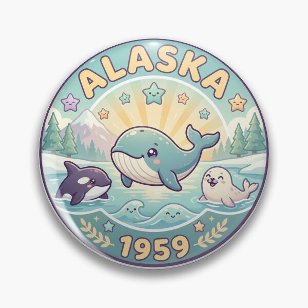 Item preview, Alaska 1959 Cute Whale Orca Seal Vintage State Badge Nature Design designed and sold by CKaracaCrafted.