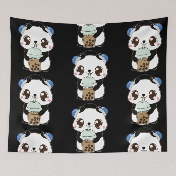 Item preview, Adorable Chibi Panda Listening to Music & Drinking Bubble Tea designed and sold by ranivibes008.