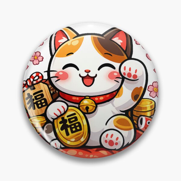 Item preview, Kawaii Lucky Maneki Neko Sticker | Japanese Lucky Cat with Gold Coins & Sakura designed and sold by kawaii animal store (in Japan).