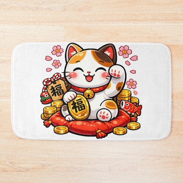 Item preview, Kawaii Lucky Maneki Neko Sticker | Japanese Lucky Cat with Gold Coins & Sakura designed and sold by kawaii animal store (in Japan).
