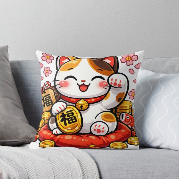 Item preview, Kawaii Lucky Maneki Neko Sticker | Japanese Lucky Cat with Gold Coins & Sakura designed and sold by kawaii animal store (in Japan).