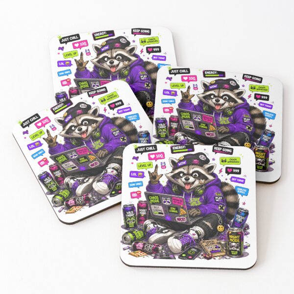 Item preview, Chaotic Raccoon Gamer Art | Cute Streetwear Animal Vinyl Decal designed and sold by StickersHul.