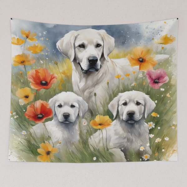 Item preview, White Labradors in a Flower Field designed and sold by Wags & Tails.
