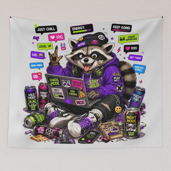 Item preview, Chaotic Raccoon Gamer Art | Cute Streetwear Animal Vinyl Decal  designed and sold by StickersHul.