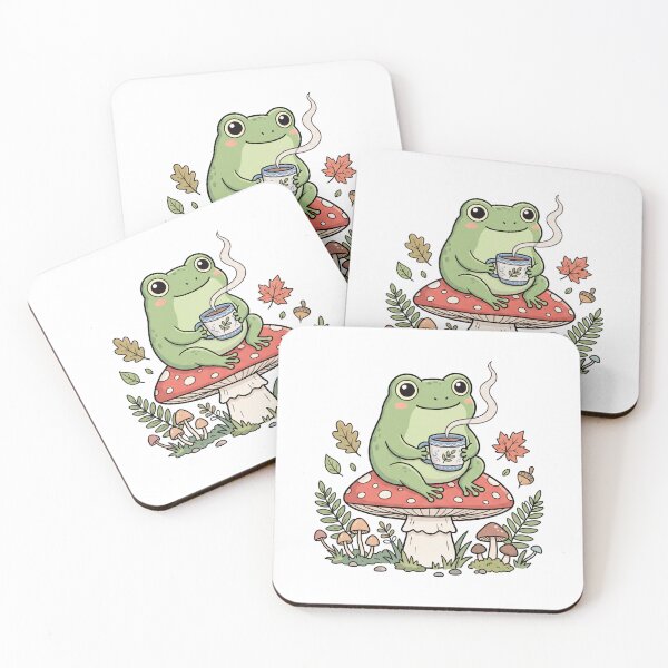 Item preview, Cute Amphibian Sipping Coffee on Fungi Fall designed and sold by FrankOliver.