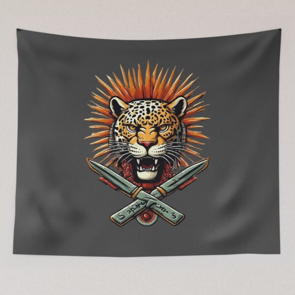 Item preview, Fierce Jaguar with Sunburst & Crossed Blades | Elysium Echoes Icon designed and sold by Shift-Bloom.